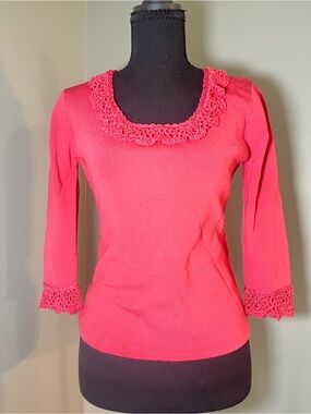 Crochet-Trim Scoop Neck - Pink